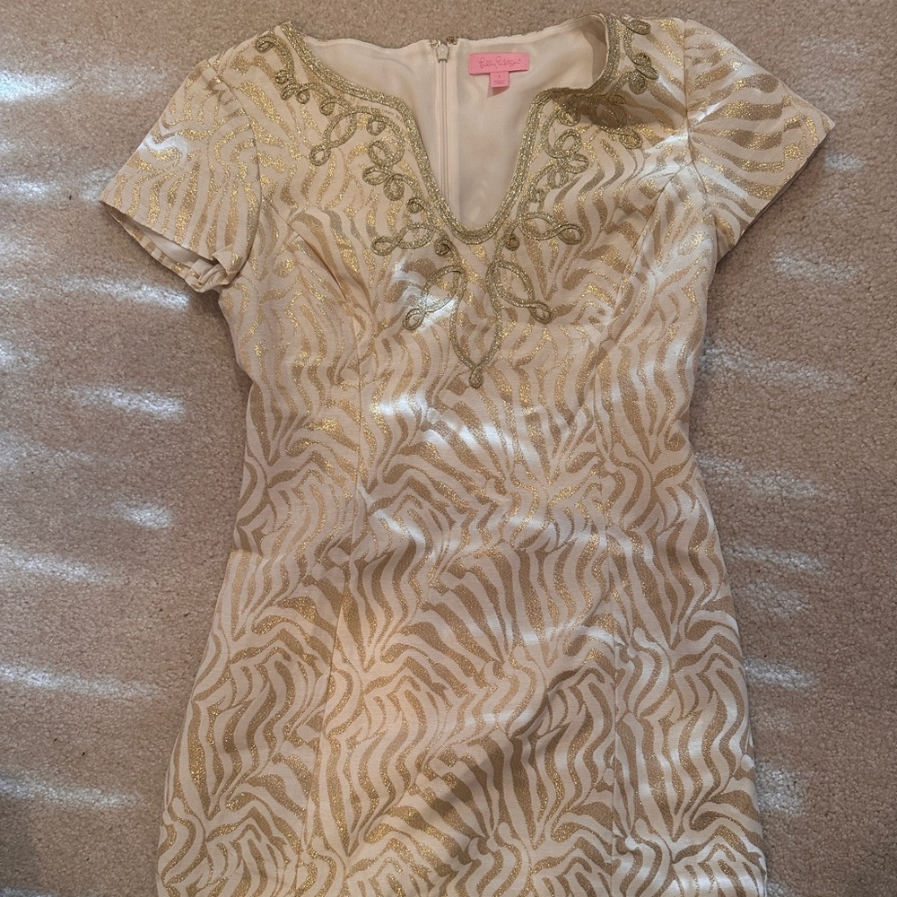 Lilly Pulitzer Gold and Cream Mini Dress